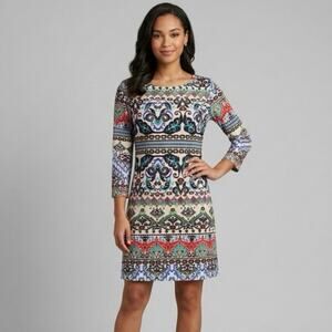 Isle by Melis Kozan Shift Dress M Printed Boho Medallion Damask Mod Retro Travel